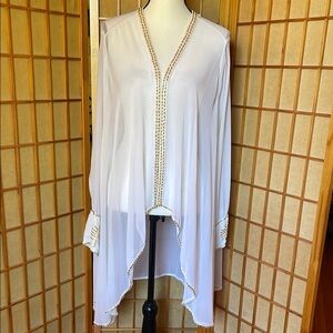 French Collizioni Kimono Robe White Sheer Gold Beaded Duster Robe Kimono